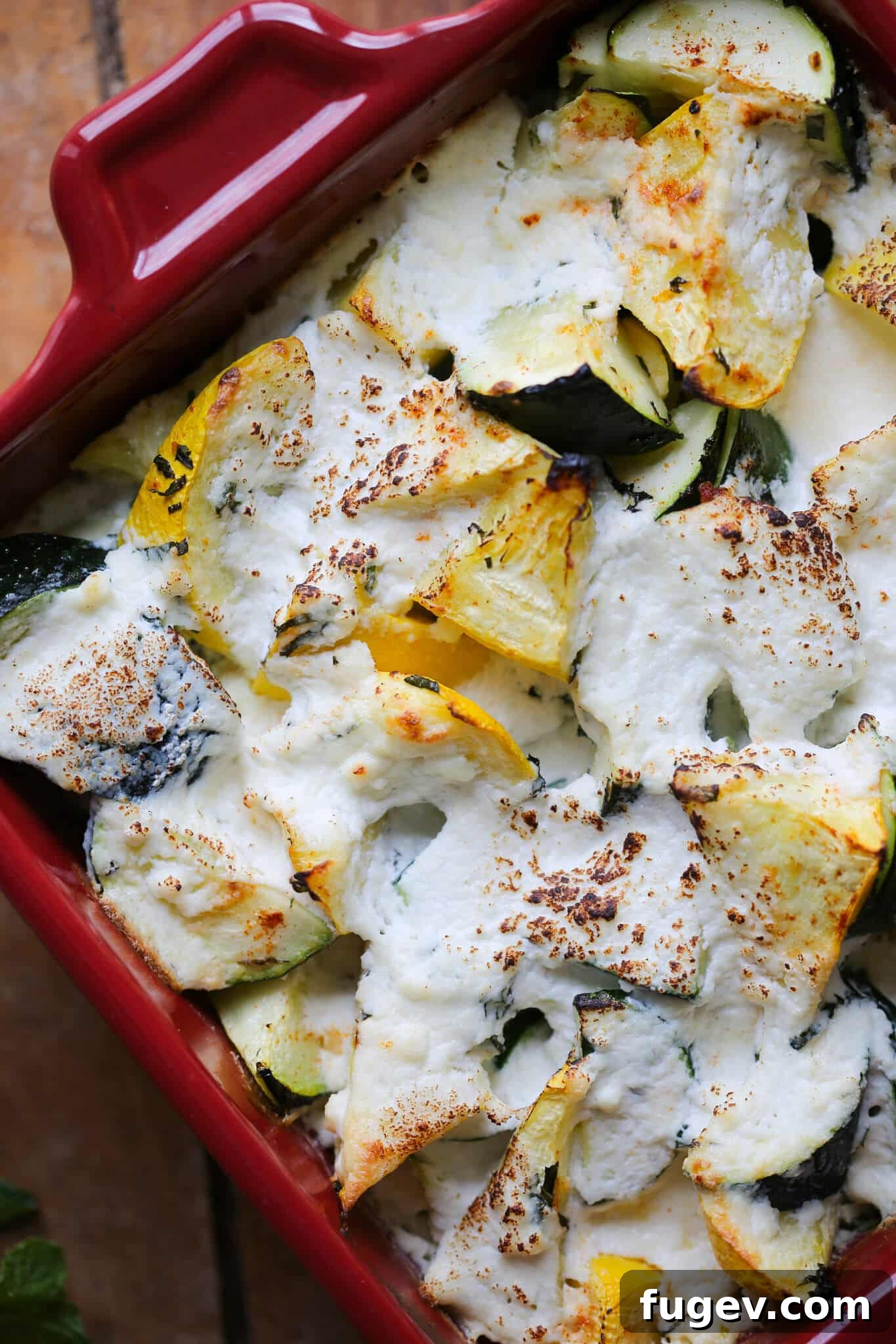 Creamy Zucchini Ricotta Gratin 2 Zucchini Ricotta Casserole top view detail