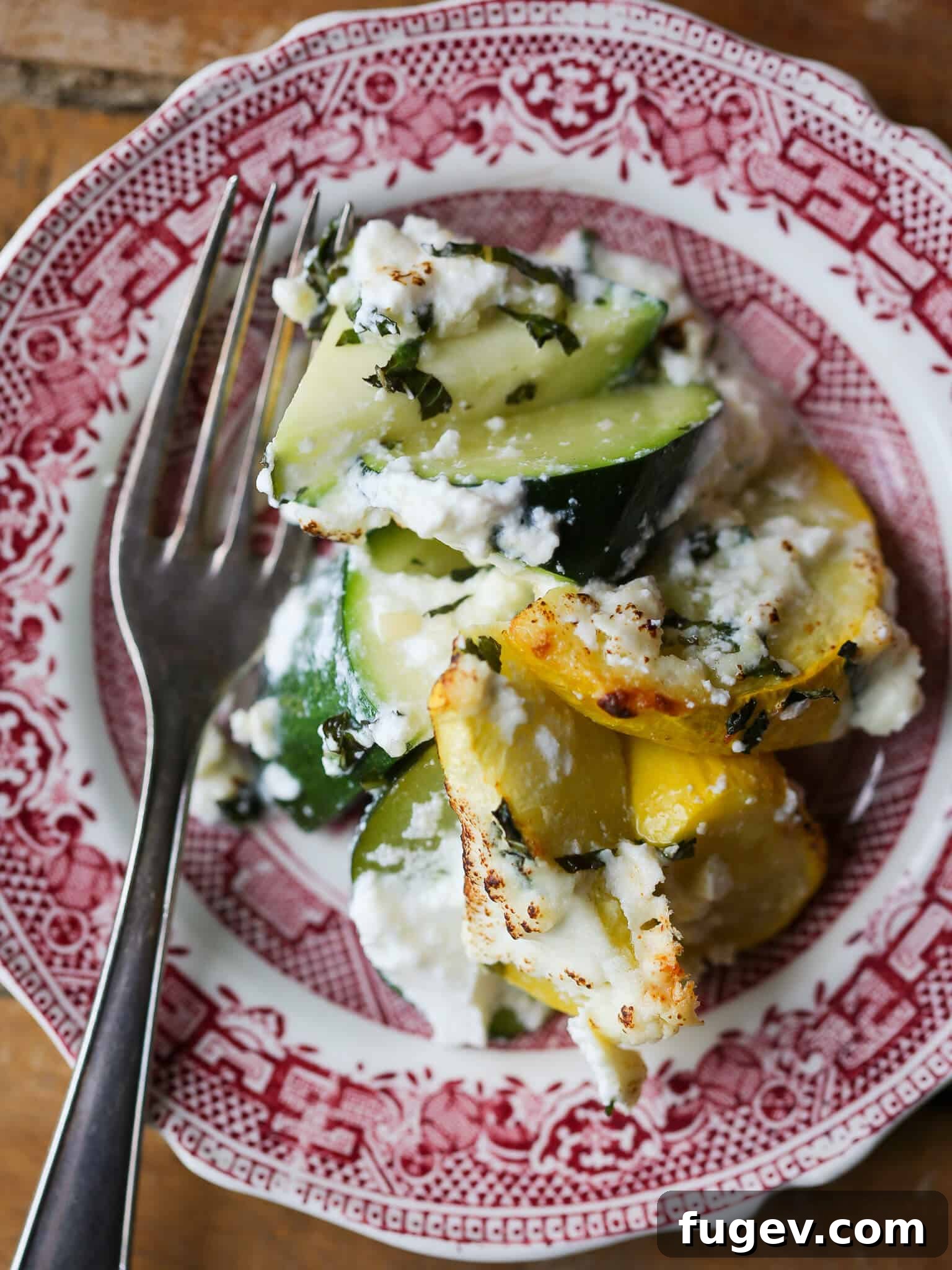 Creamy Zucchini Ricotta Gratin 3 Zucchini Ricotta Casserole on antique plate