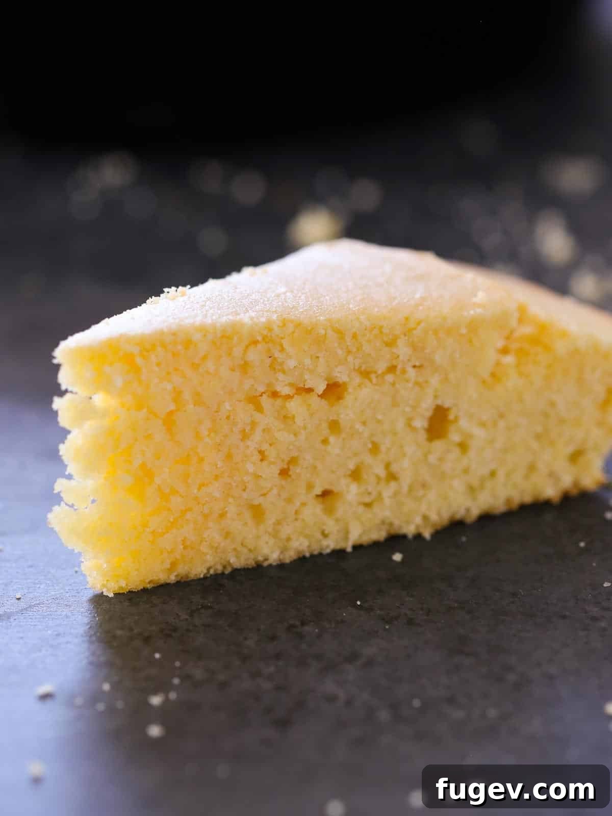 Southern Cornbread Perfection 4 Sliced Southern cornbread resting on a wooden board, with the black cast iron skillet containing more cornbread visible in the background.