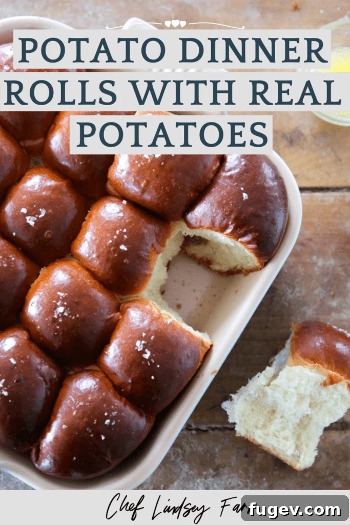 Pillowy Potato Rolls 9 A fresh batch of golden-brown Potato Dinner Rolls, enticing and ready to serve.