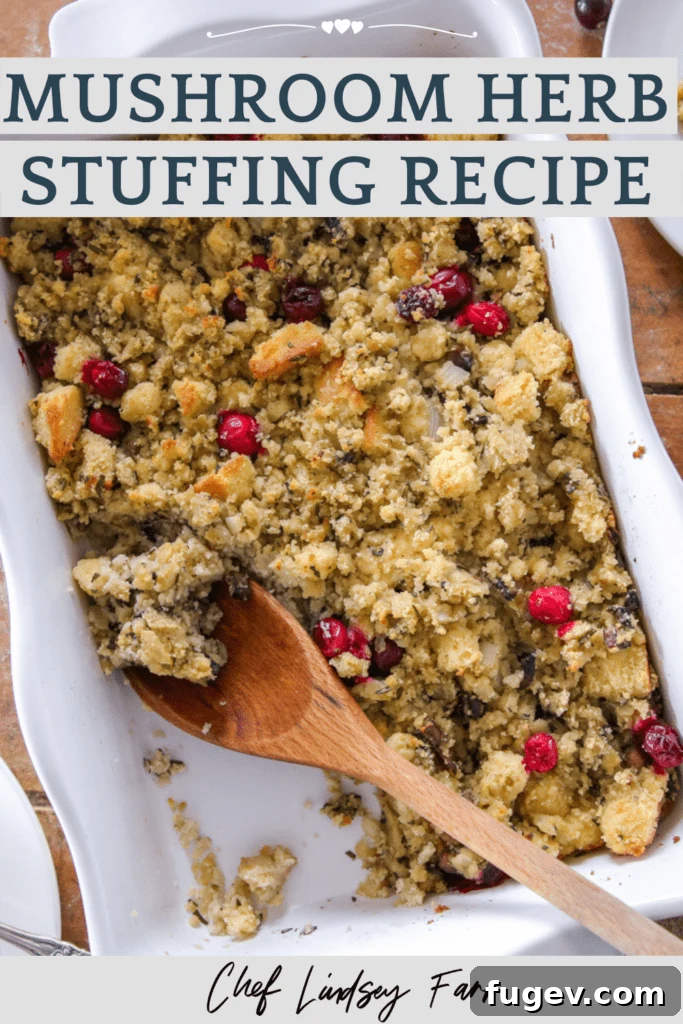 Hearty Homestyle Cornbread Stuffing 7 Mushroom Cornbread Stuffing, styled for photography