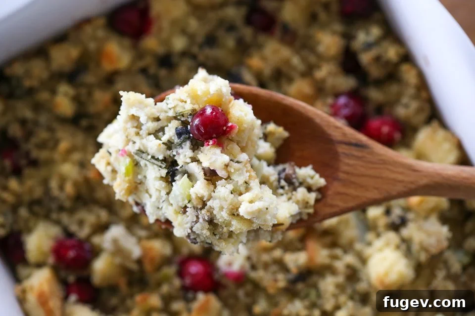 Hearty Homestyle Cornbread Stuffing 4 Close-up of golden brown Mushroom Cornbread Stuffing