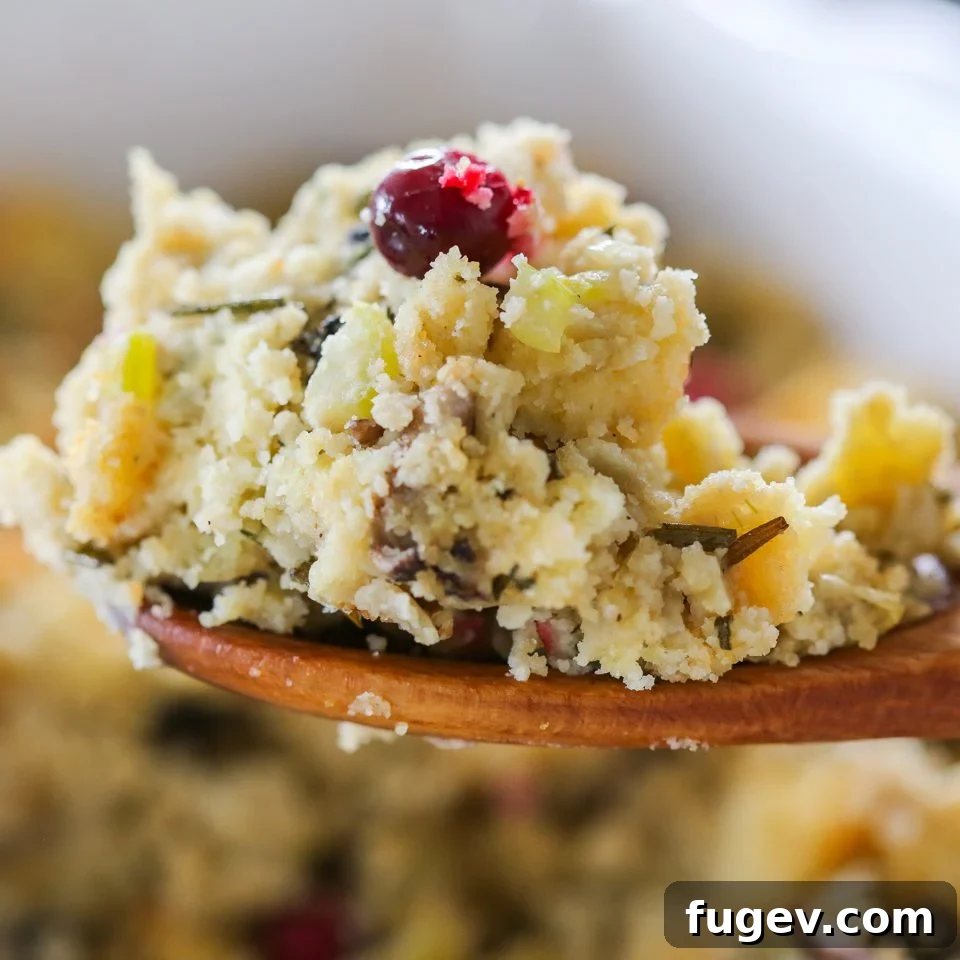 Hearty Homestyle Cornbread Stuffing 5 Golden-brown cornbread stuffing in a white baking dish