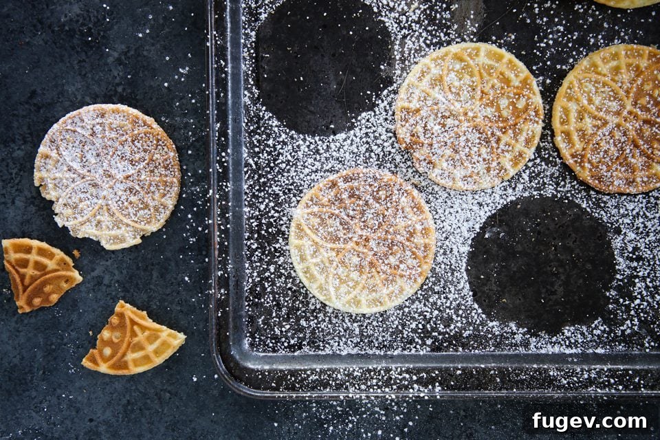 Sweet Italian Iron-Pressed Delights 12 Thin Italian Pizzelle Cookies stacked artistically.