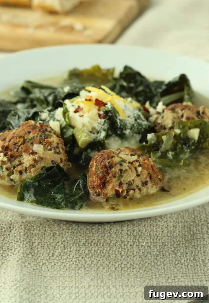 Robust Turkey Meatball and Kale Soup 4 Hearty and Healthy Turkey Meatball Soup with Dinosaur Kale
