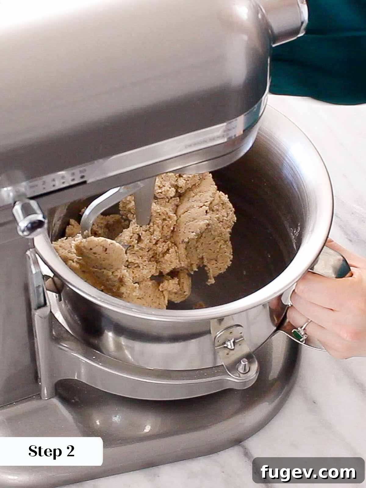 Velvet Almond Crescents 6 fully mixed dough in stand mixer bowl.
