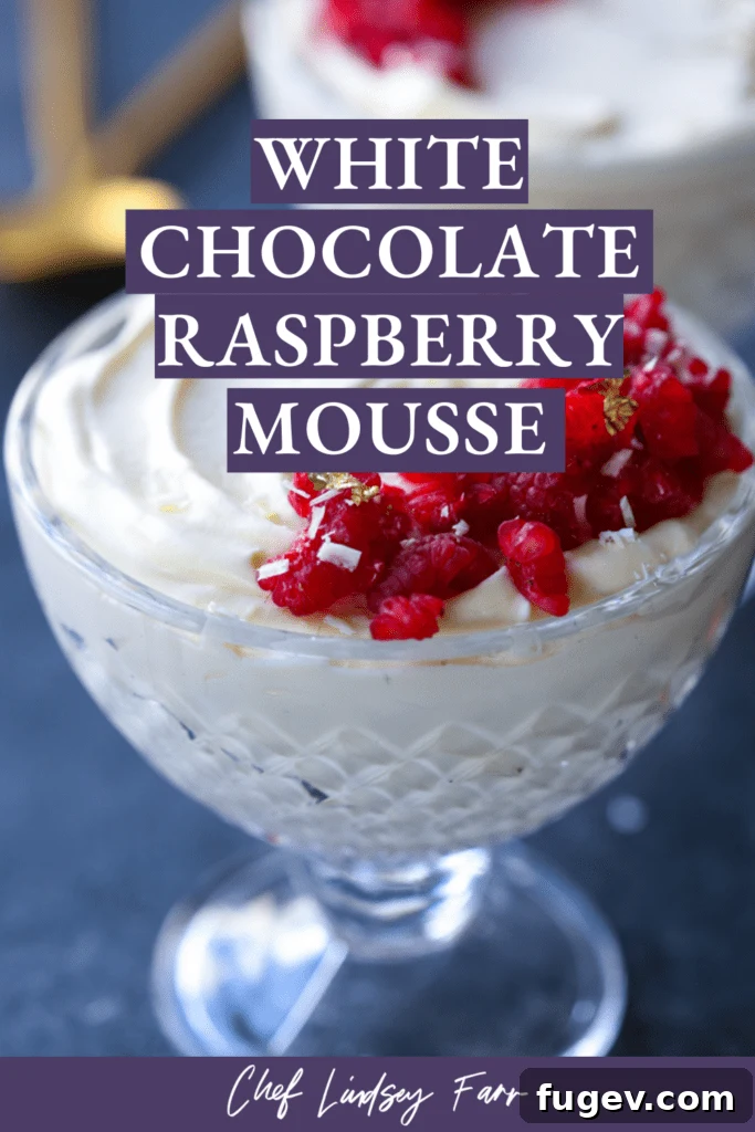 Velvet Raspberry White Chocolate Dream 9 Elegant White Chocolate Raspberry Mousse dessert, perfect for entertaining.