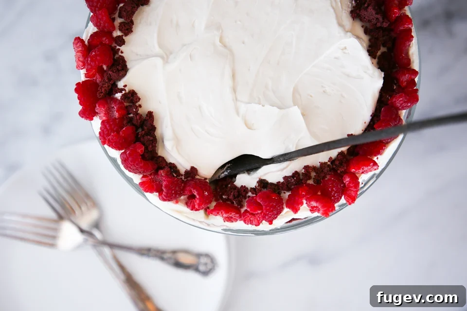 Ruby Raspberry Velvet Trifle 4 Individual serving of Red Velvet Raspberry Trifle in a small glass jar
