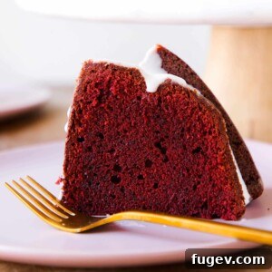 Red Velvet Pound Cake Cream Cheese Glaze slice from side