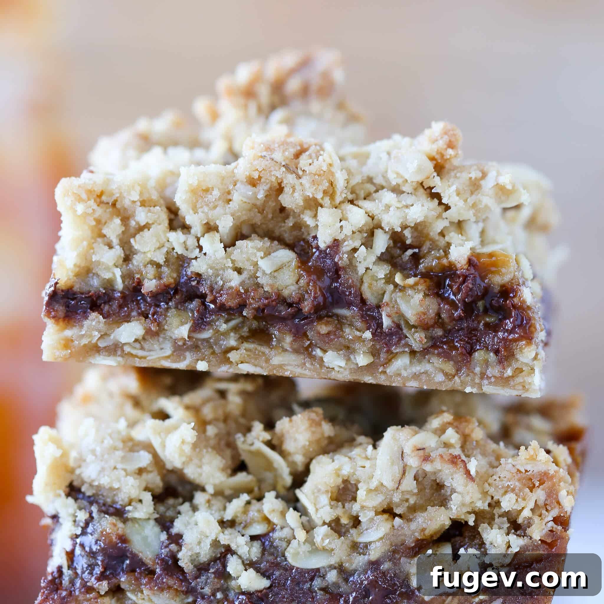 Chewy Caramel Oat Bars 4 Detailed side view of Caramelita Cookie Bars, highlighting the chewy texture