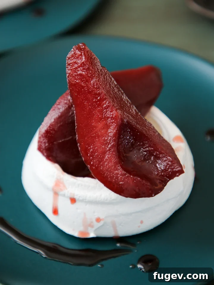 Heavenly Poached Pear Pavlova 7 Finished Poached Pear Pavlova dessert