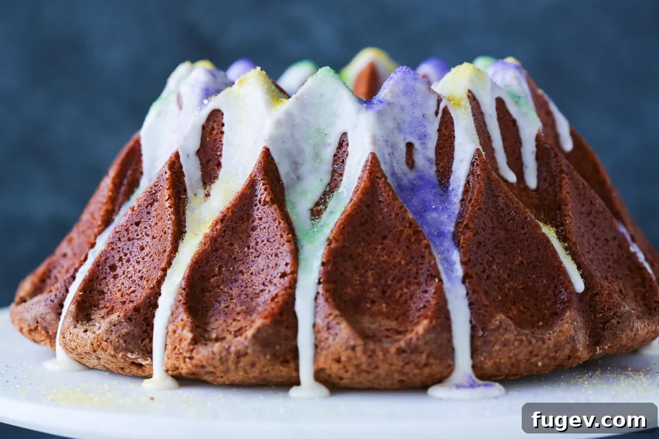 Majestic Mardi Gras Bundt 4 Delicious slice of Mardi Gras Bundt Cake ready to be served