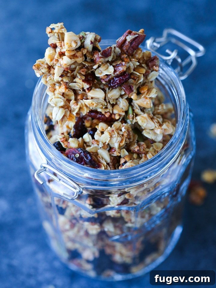 Amber Nectar Granola 3 Close-up of golden honey granola clusters, showcasing its irresistible texture.