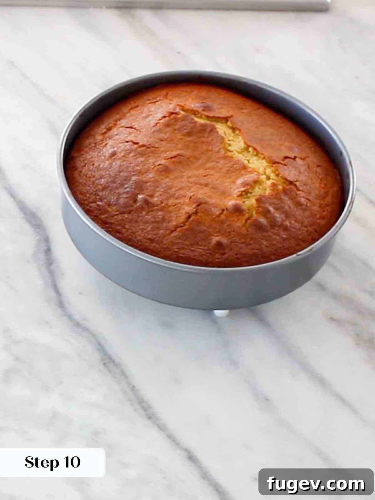 Golden Orange Inversion 12 Golden brown cake, freshly baked and ready to be flipped.