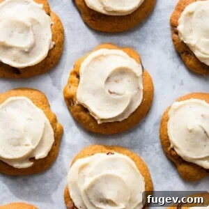 Chewy pumpkin chocolate chip cookies with nutty browned butter frosting as a featured image