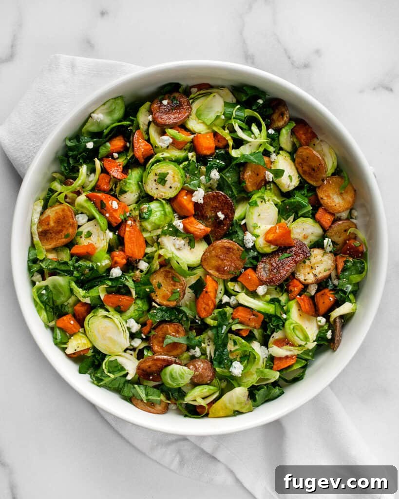 Golden Roasted Potato and Brussels Sprout Salad 3 Brussels Sprout Salad with Roasted Potatoes, showcasing the mixed ingredients in a bowl