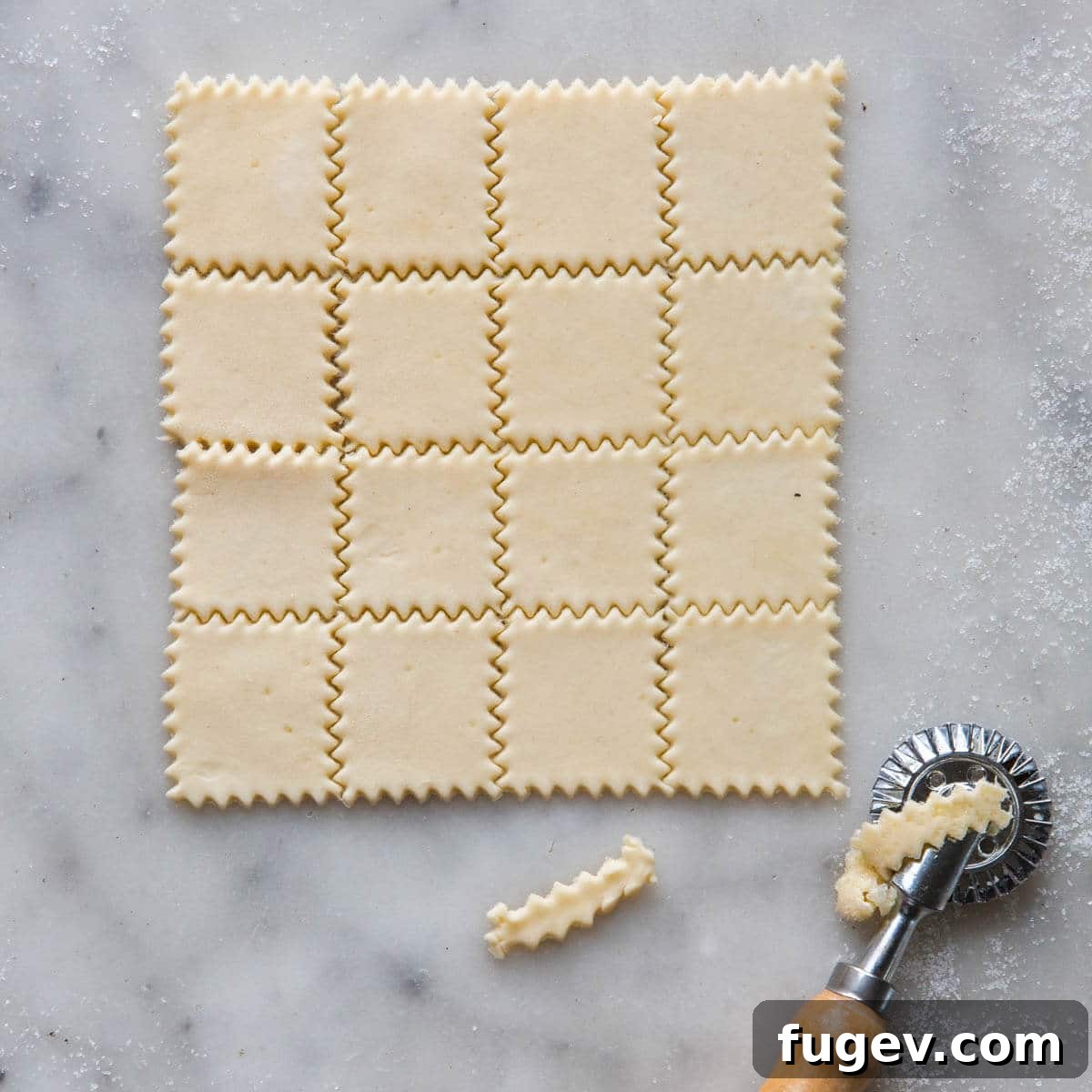 Hungarian Walnut Roll Cookies 10 nut roll dough rolled sliced in squares with pastry cutter.