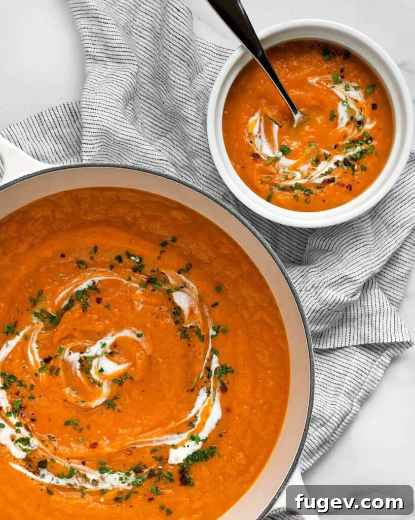 Velvety Sweet Potato Soup 2 Creamy Sweet Potato Soup with Spices and a swirl of yogurt