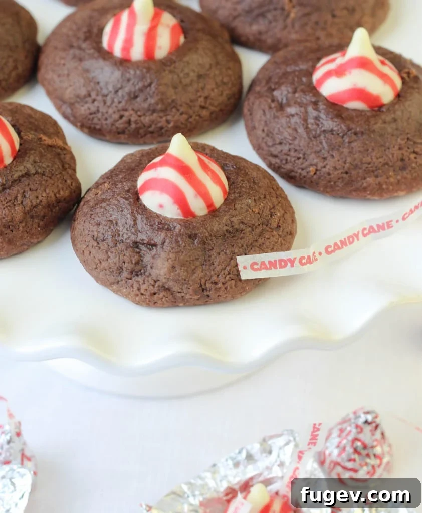 Rich Peppermint Chocolate Kisses 3 Stack of Double Chocolate Peppermint Kiss Cookies ready to be enjoyed