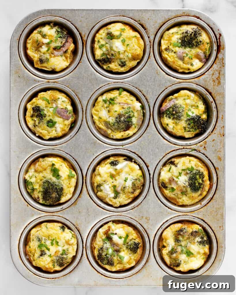 Roasted Broccoli and Caramelized Onion Egg Bites 6 Broccoli Red Onion Frittatas in a Muffin Pan