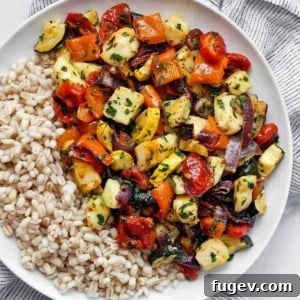 Roasted Mediterranean Vegetables and Halloumi with Barley