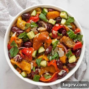 Roasted bell pepper salad in a bowl.