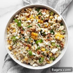 Grilled corn couscous in a bowl.