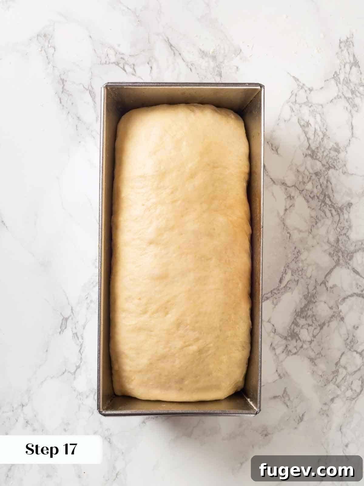 Pillowy Potato Loaf 19 A loaf pan with freshly shaped potato bread dough, before rising and proofing.