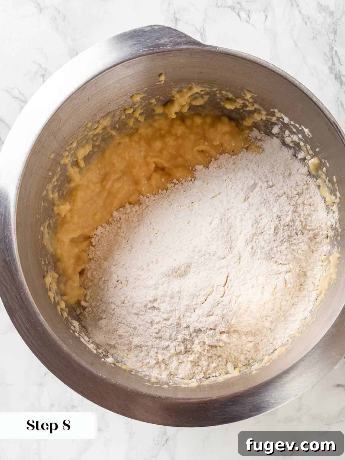 Pillowy Potato Loaf 7 A bowl of flour, salt, and sugar before being mixed for potato bread dough.