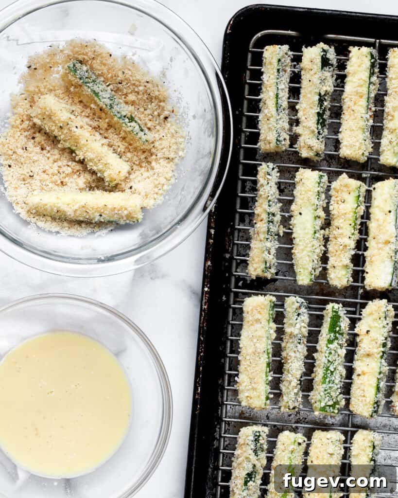 Golden Zucchini Sticks 8 Dipping the zucchini fries into panko