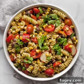 Southwest pasta salad in a bowl.