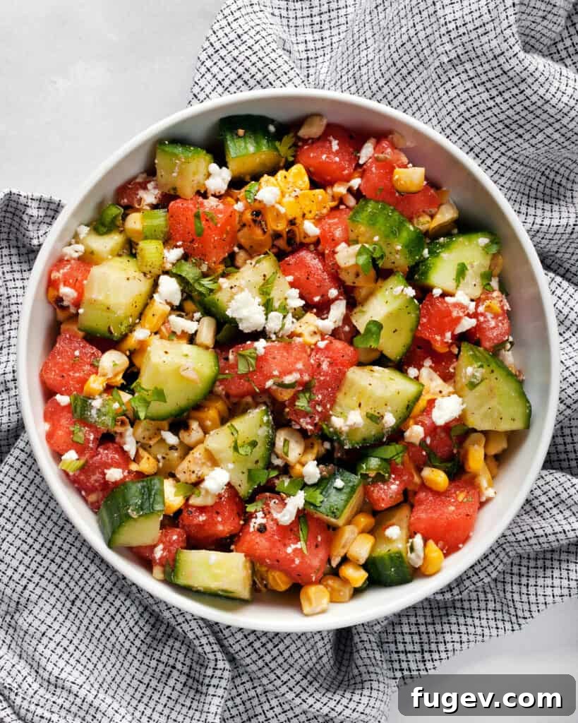 Vibrant Watermelon Cucumber Corn Medley 4 Serving of Watermelon Cucumber Corn Salad