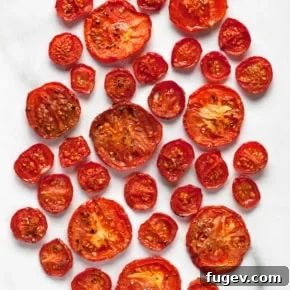 Small, medium and large roasted tomatoes.