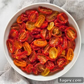 Slow-roasted tomatoes in a bowl.