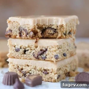 Peanut Butter Chocolate Swirl Blondies 8 Reeses Peanut Butter Blondies bitten, a perfect chewy texture with generous mix-ins and creamy icing.