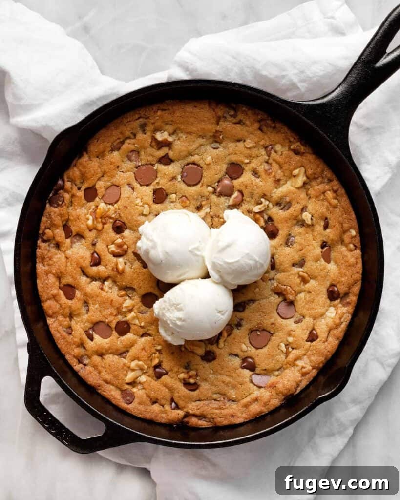 Gooey Skillet Chocolate Walnut Bake 2 Chocolate Chip Walnut Skillet Cookie, warm and inviting