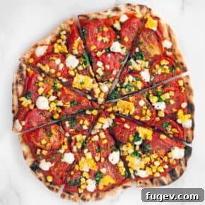 Grilled Corn and Roasted Tomato Pizza, celebrating summer flavors