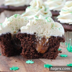 This Chocolate Guinness Cupcakes have a chocolate Guinness cake filled with salted caramel and topped with a Bailey's Irish Cream Buttercream!
