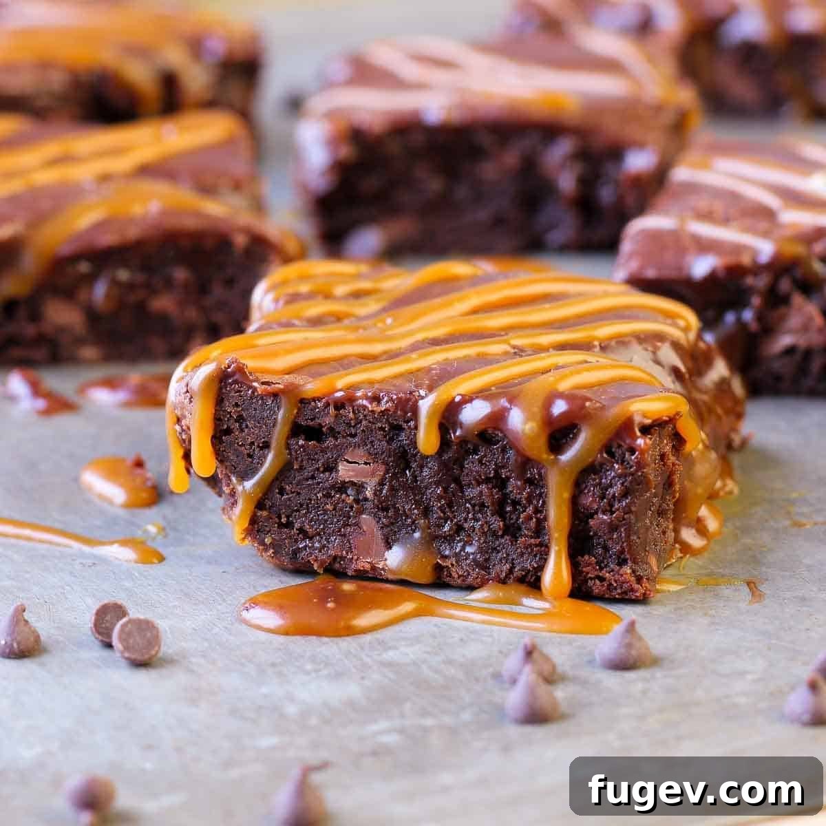 Decadent Caramel Brownie 4 Close-up of salted caramel swirls in a fudgy brownie batter before baking, showcasing the rich texture and potential for variations with mix-ins