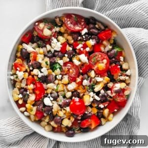 Grilled corn black bean salad in a bowl.