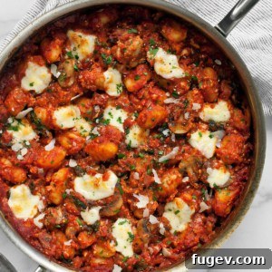 Baked gnocchi in a pan.