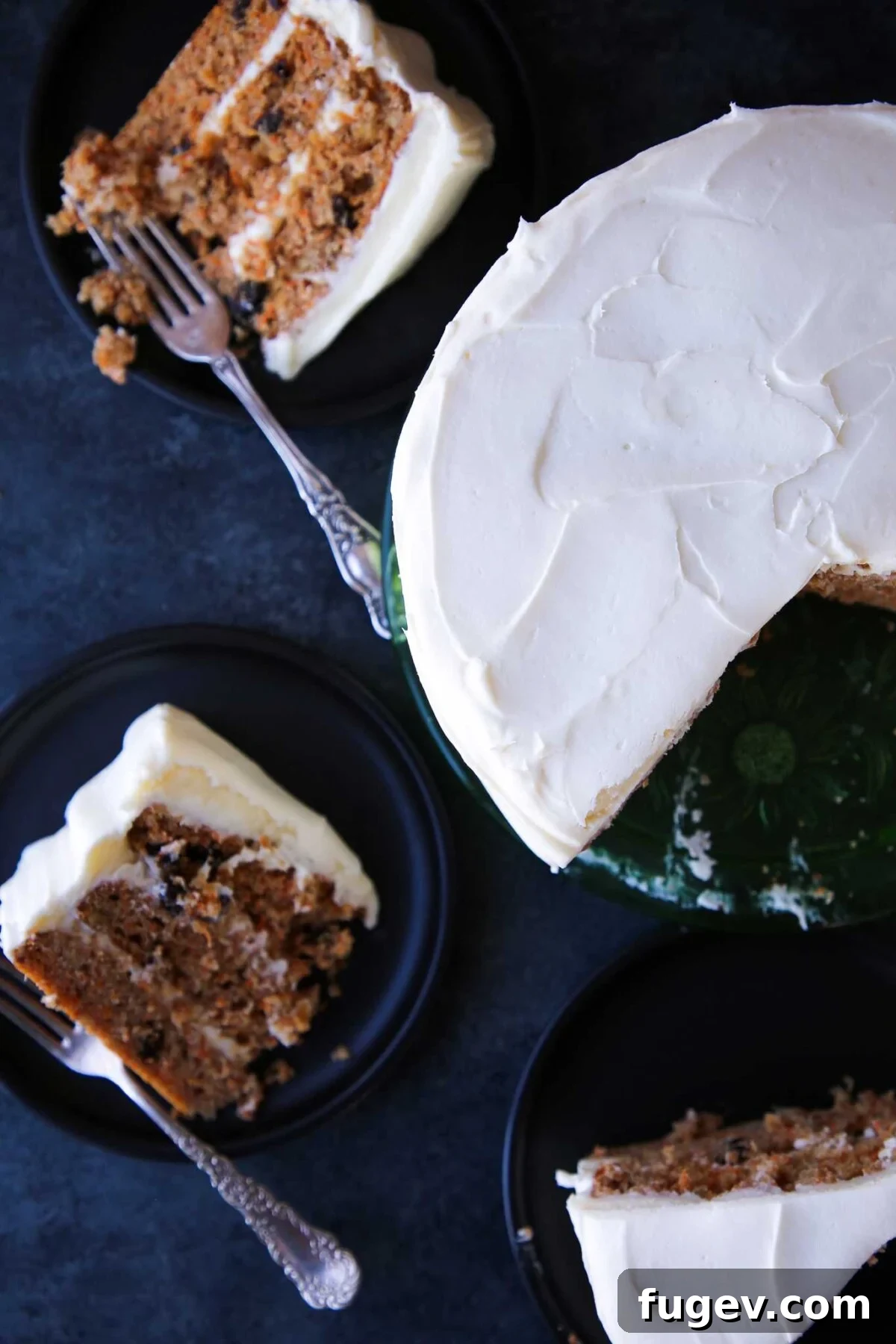 Foolproof Carrot Cake Recipe 4 A perfectly sliced piece of easy carrot cake on a kitchen counter, revealing its layers and frosting.