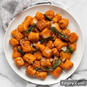 Homemade sweet potato gnocchi on a plate.