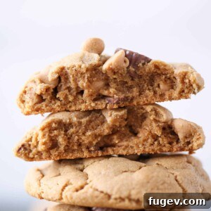 Loaded Reese's Peanut Butter Cookies broken open interior detail