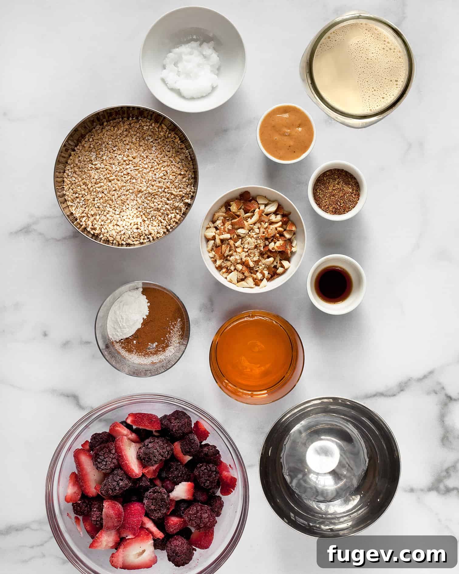 Baked Berry Steel-Cut Oats 4 Arrangement of ingredients for steel-cut oatmeal