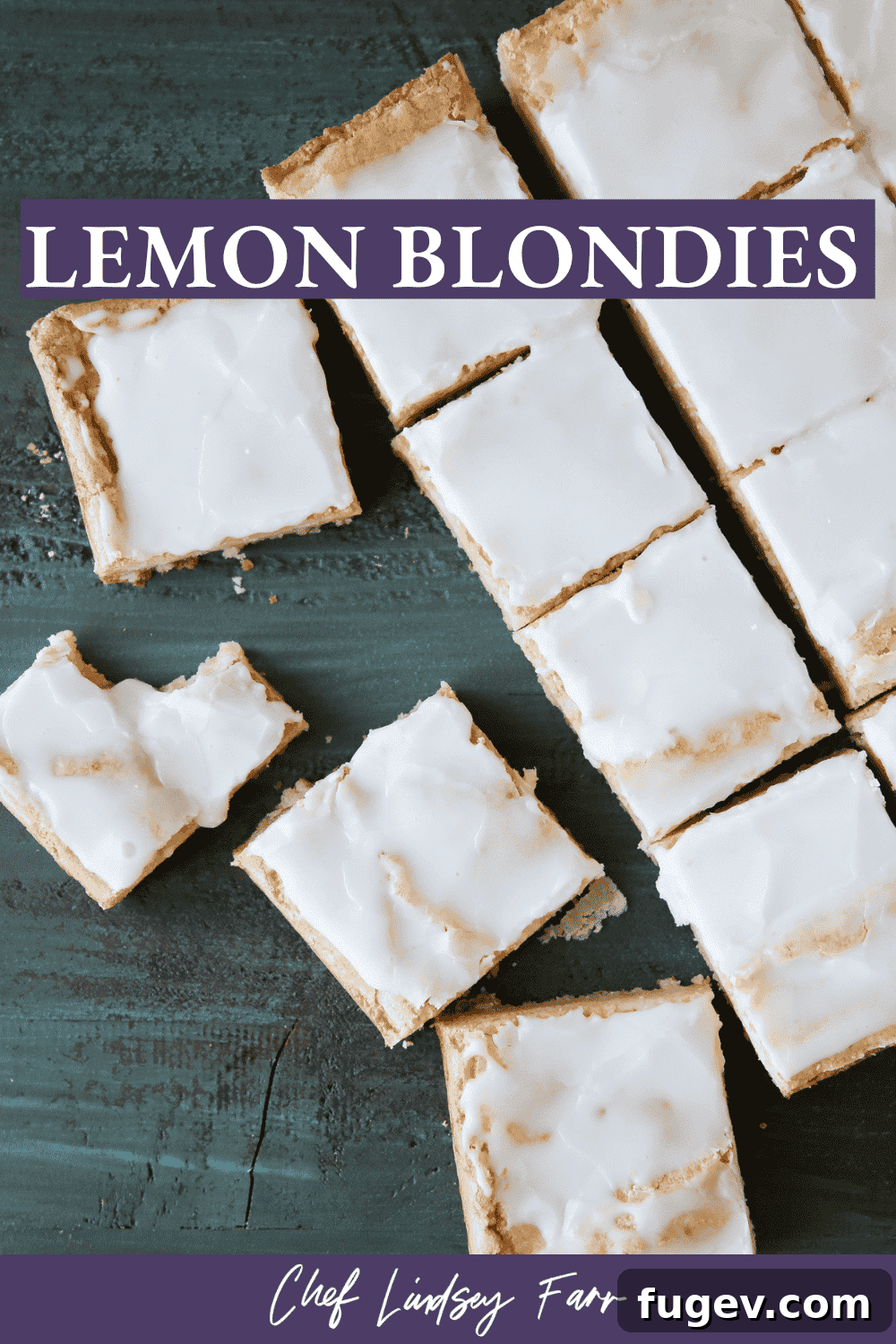Golden Lemon Squares 7 Lemon Blondies with a gradient backdrop, highlighting the dessert's freshness.