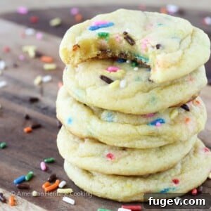 Lemon Pudding Cookies with Funfetti Sprinkles stacked
