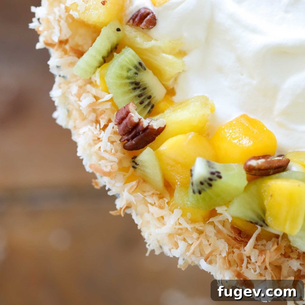 Paradise Trifle Delight 4 A slice of Tropical Trifle showing the beautiful layers, from a slightly angled edge view