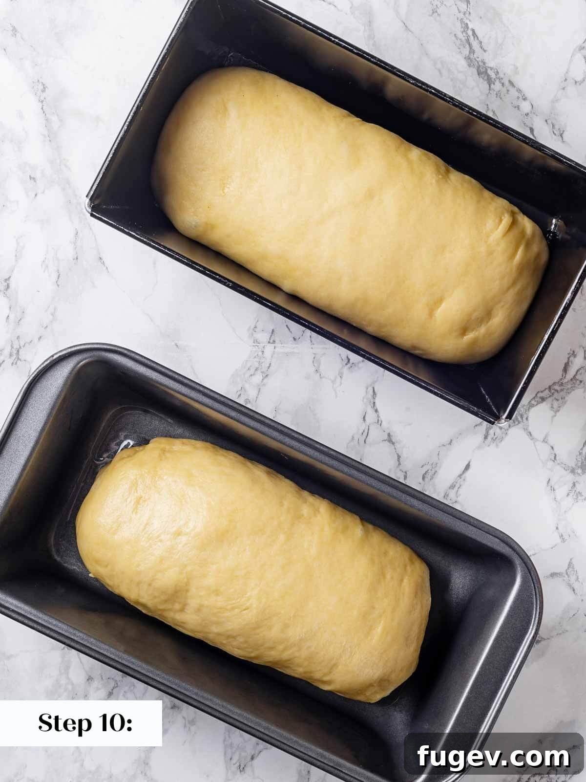 Golden Buttery Brioche Loaf 14 Brioche dough logs carefully placed in loaf pans, ready for final proofing.