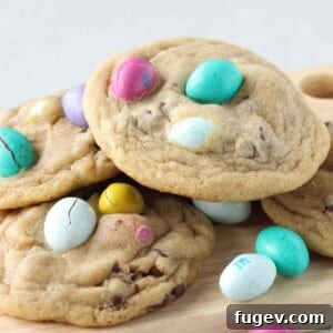 Easter Peanut Butter Chocolate Chip Cookies stacked